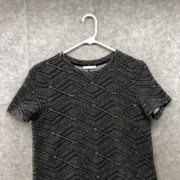 Zara Short Sleeve Shift Dress Size S Black White Printed Knit Stretch Sweater - Picture 3 of 10
